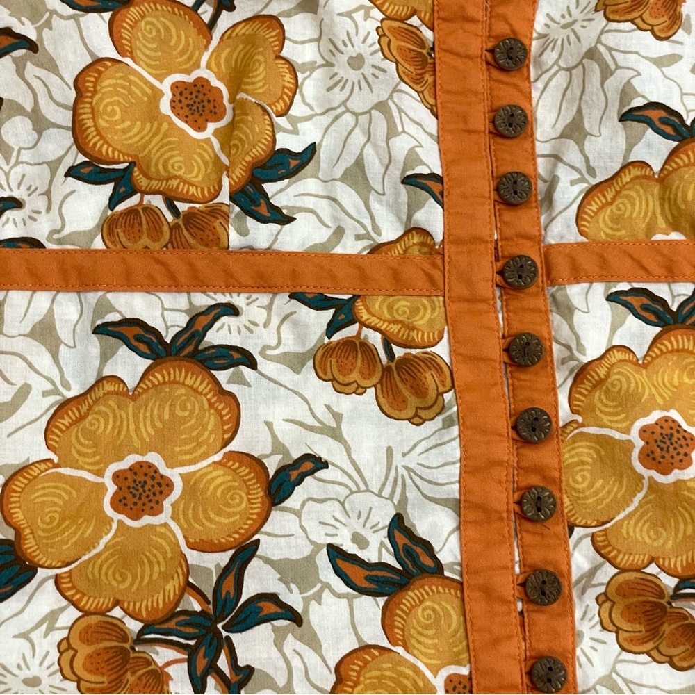 Liz & Co Vintage Cotton White & Orange Floral Button Front Peasant Blouse - Picture 8 of 10